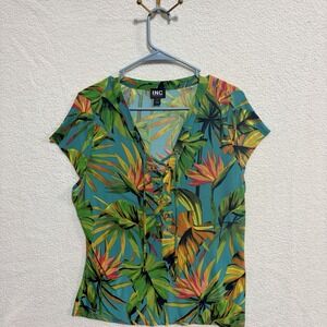 INC Top Large Floral Tropical Multicolored
